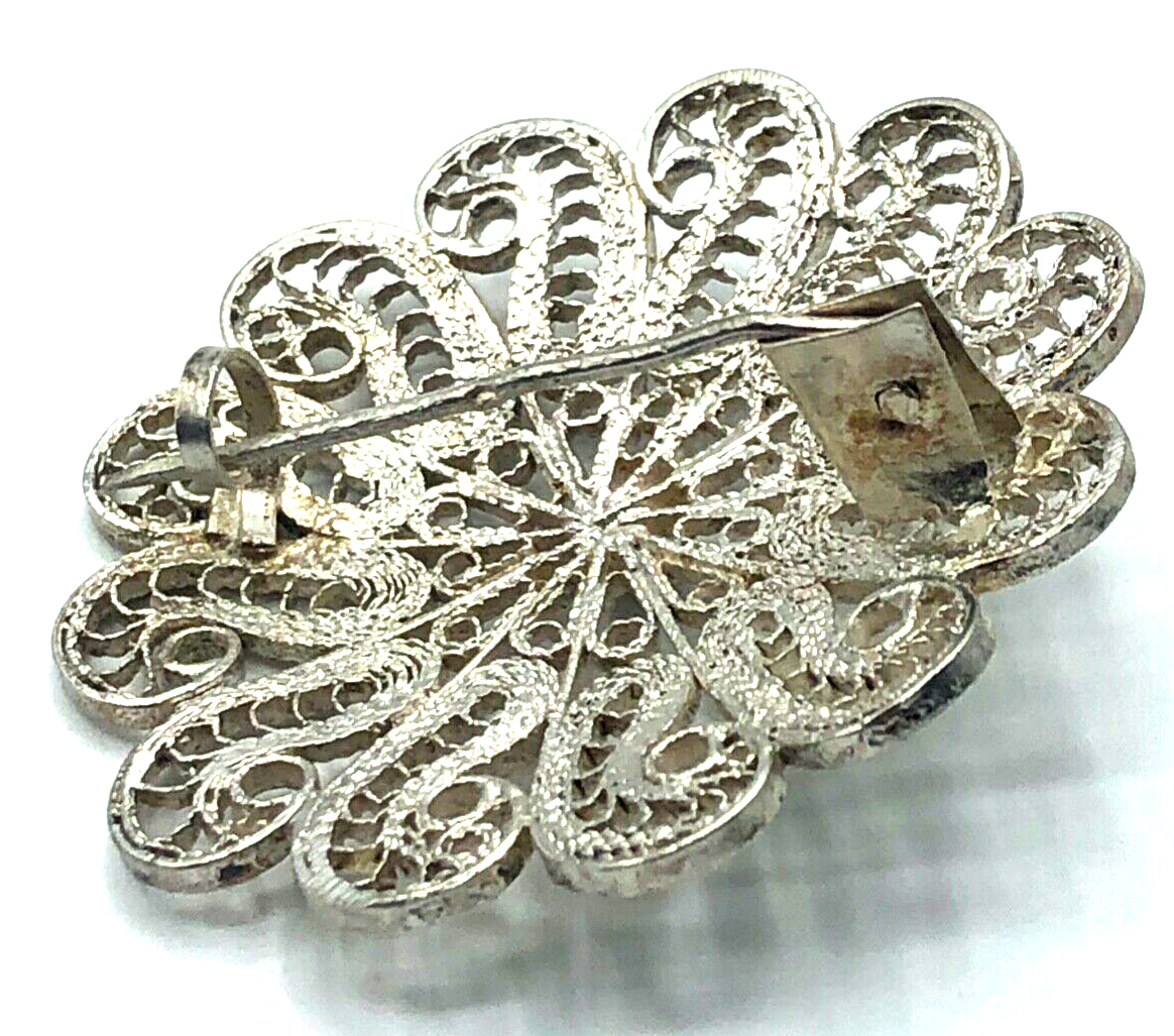Antik 800 Silber Brosche Anstecknadel Filigransilber Handarbeit Tracht Ø 38 mm3