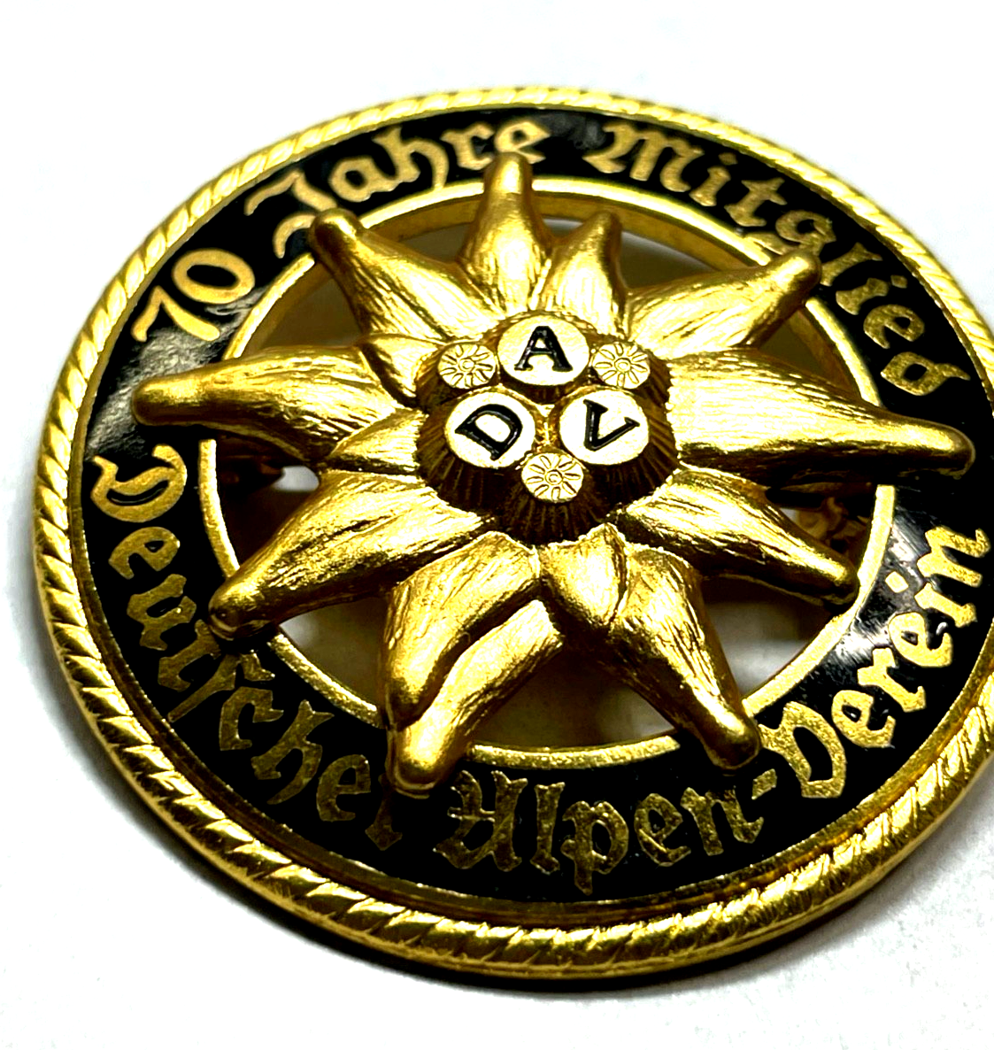 Vintage DAV Deutscher Alpen-Verein vergoldet 70 Jahre Mitglied Ø 45 mm rar!3