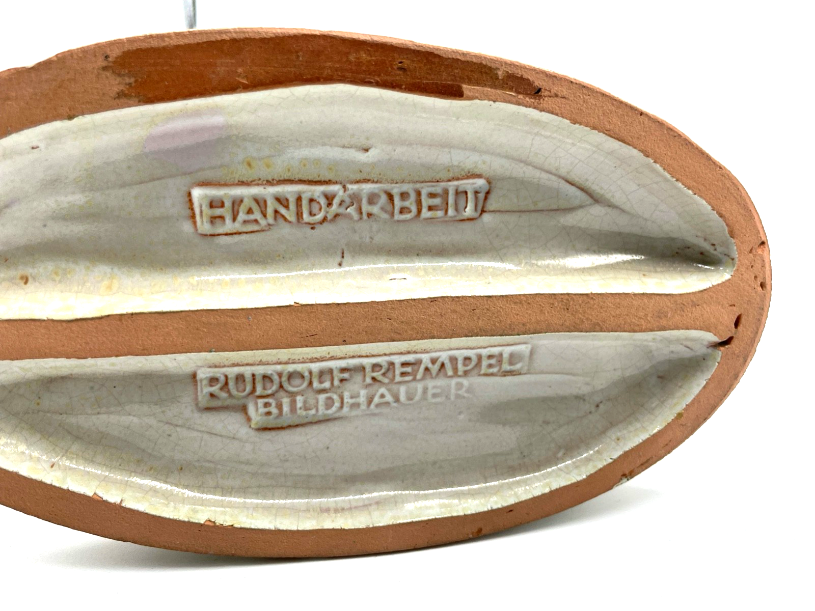 Bildhauer Rudolf Rempel anmutige Tier Plastik Reh mit Kitz Majolika um 19306