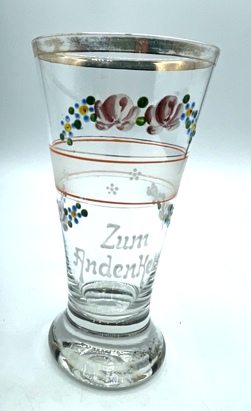 Antik Glas Jugendstil Andenkenglas Vergissmeinnicht Rosen Kaltemaille Malerei0