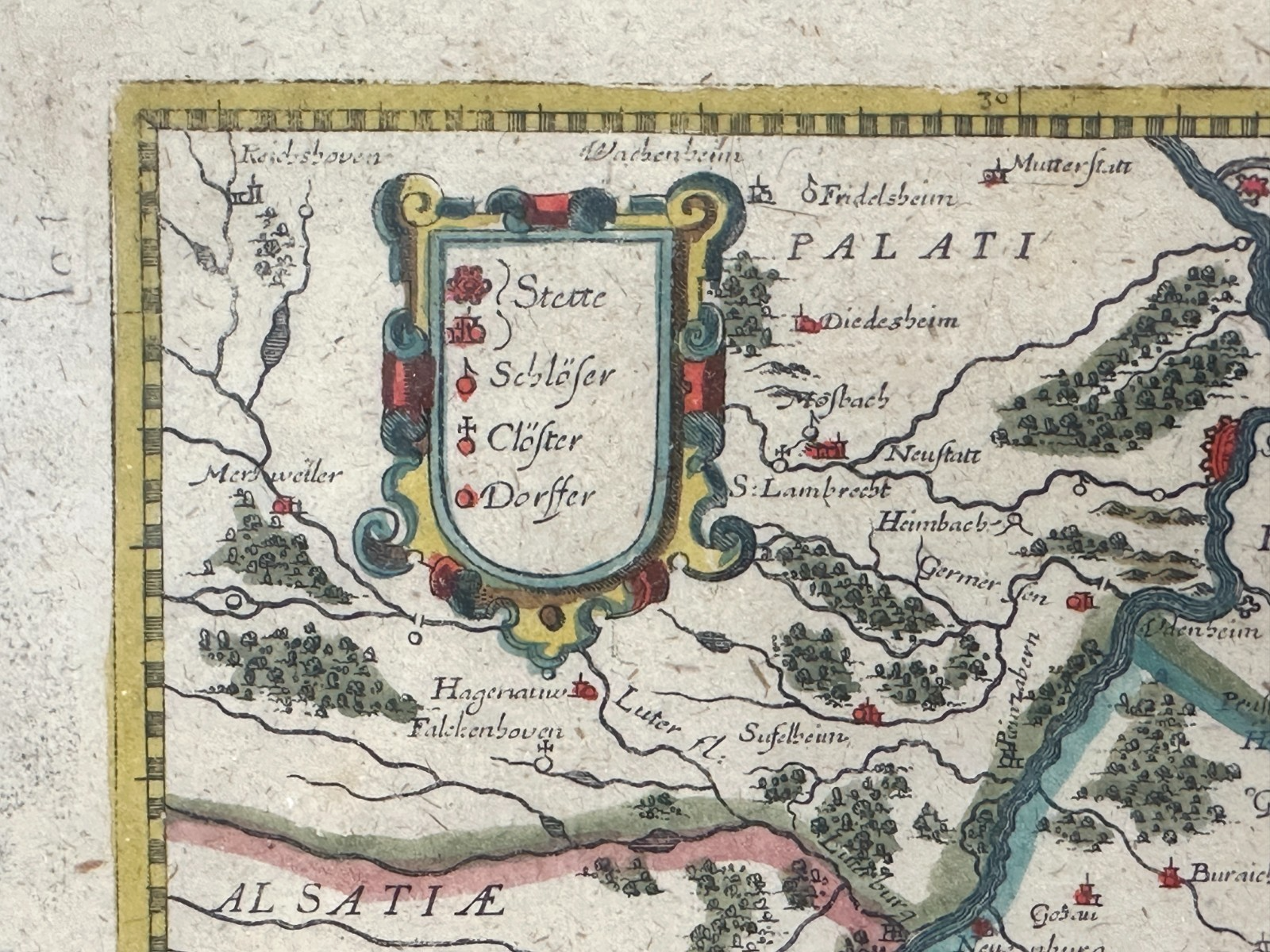 Historische Karte "WIRTENBERG DVCATUS" – Blaeu um 1645 – Kupferstich koloriert2