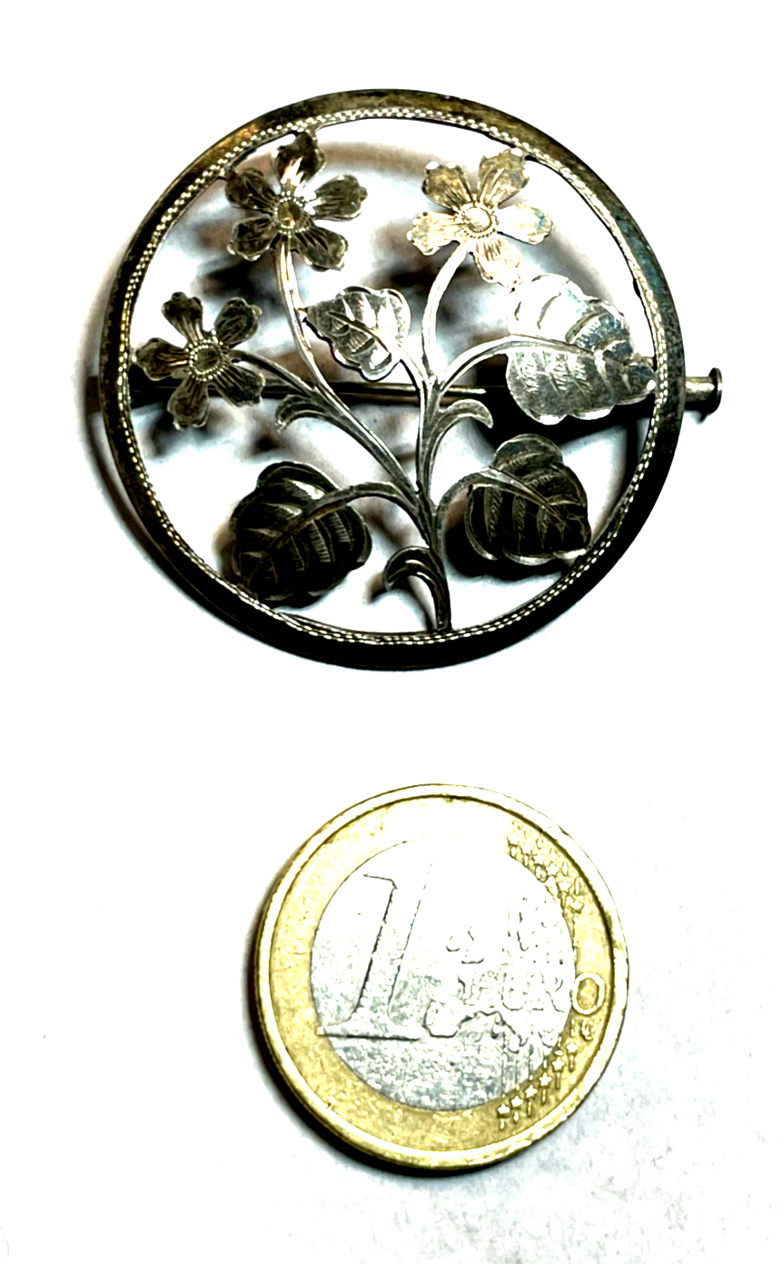 Antik gesägte Blumen Brosche Anstecknadel 835 Silber Ø 38 mm top gepflegt1