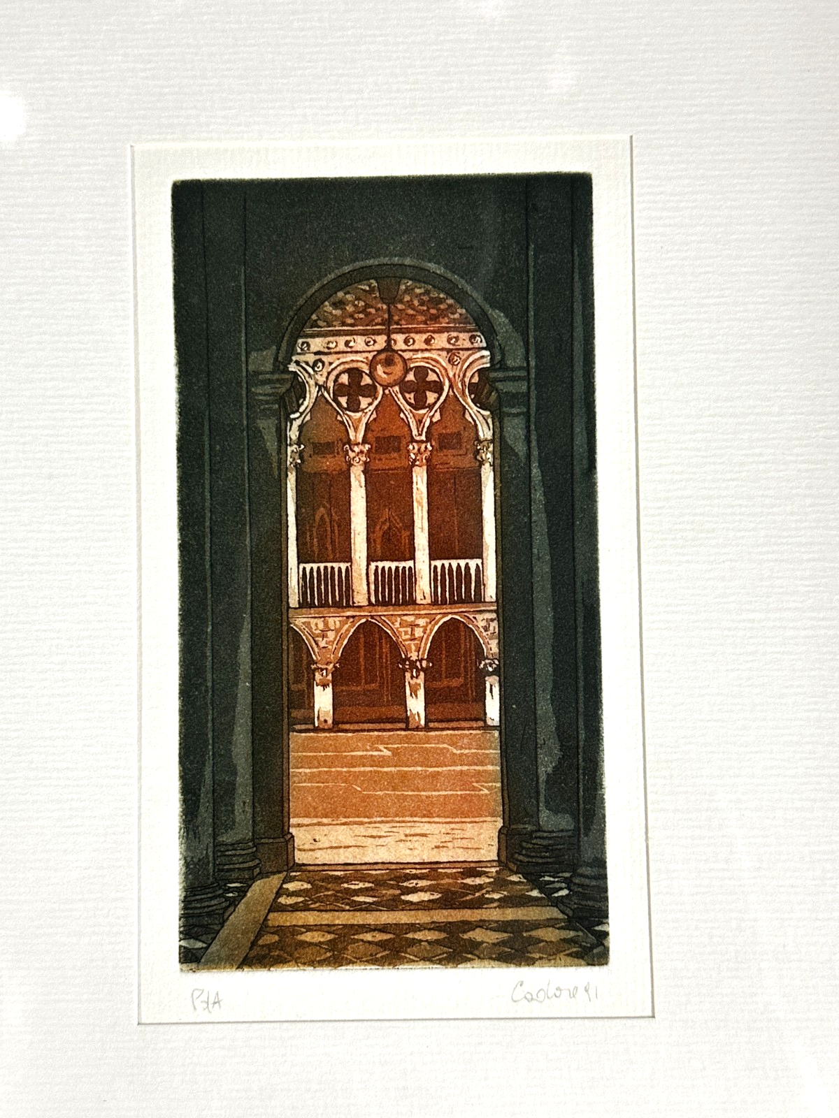 Cadore  - 1991 Aquatinta Radierung P/A signiert – Architektur Arkaden – gerahmt1
