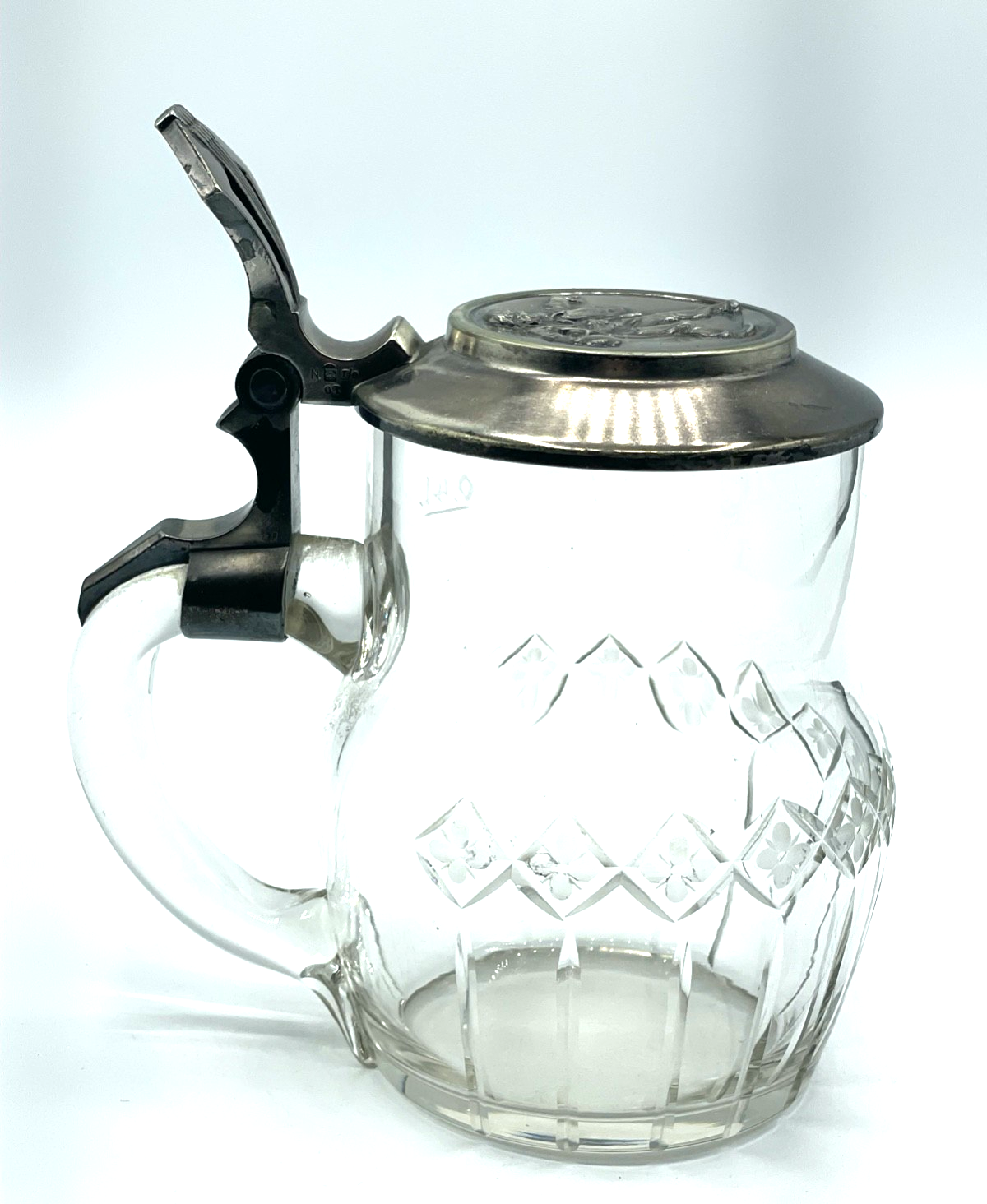 Gepflegter Jugendstil WMF Glaskrug Deckel Britannia versilbert Bierkrug 0,4Ltr.4
