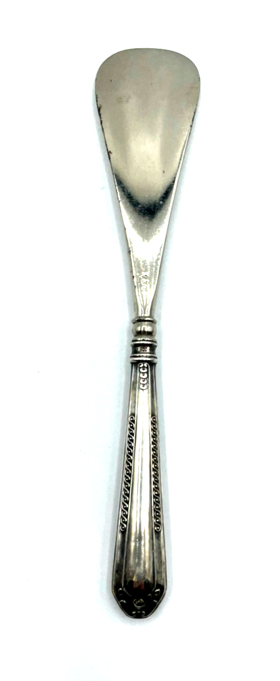 Antik Schuhlöffel Schuhanzieher 800 Silber Griff Stahl Löffel um 1910 L 19 cm0