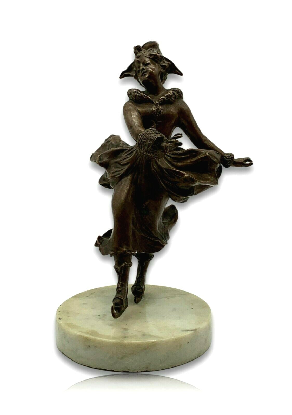 Jugendstil Bronze - Schlittschuhfahrerin - Figur mit Marmorsockel - um 1900/105