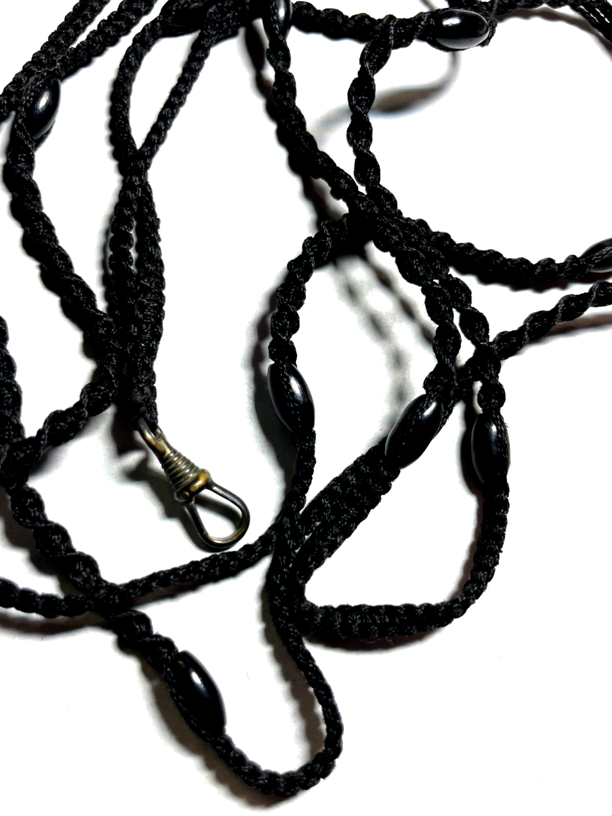 Antik handgefertigter schwarzer Strang TUK Taschenuhrkette Trauerschmuck um 19004