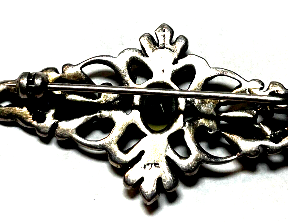 925 Sterling Silber Brosche Onyx Markasit im Antikstil Handarbeit apart L 53 mm6