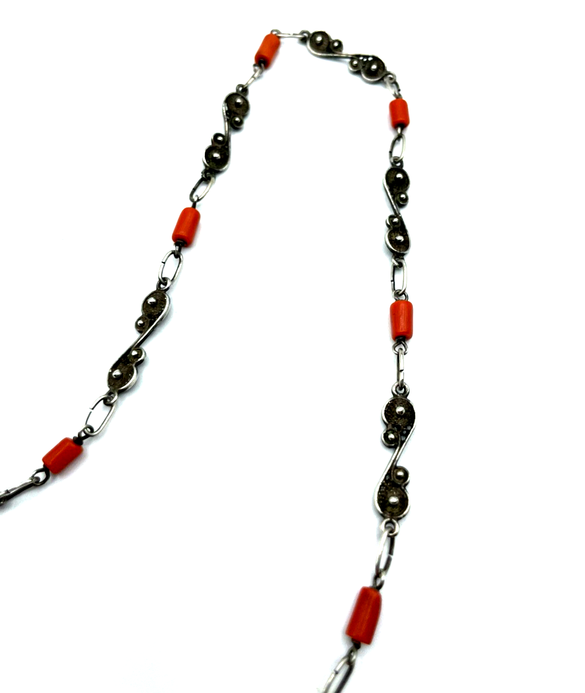 Traumhafte antik 835 Silber Kette mit Koralle 30er J Handarbeit L 68 cm B 6 mm6