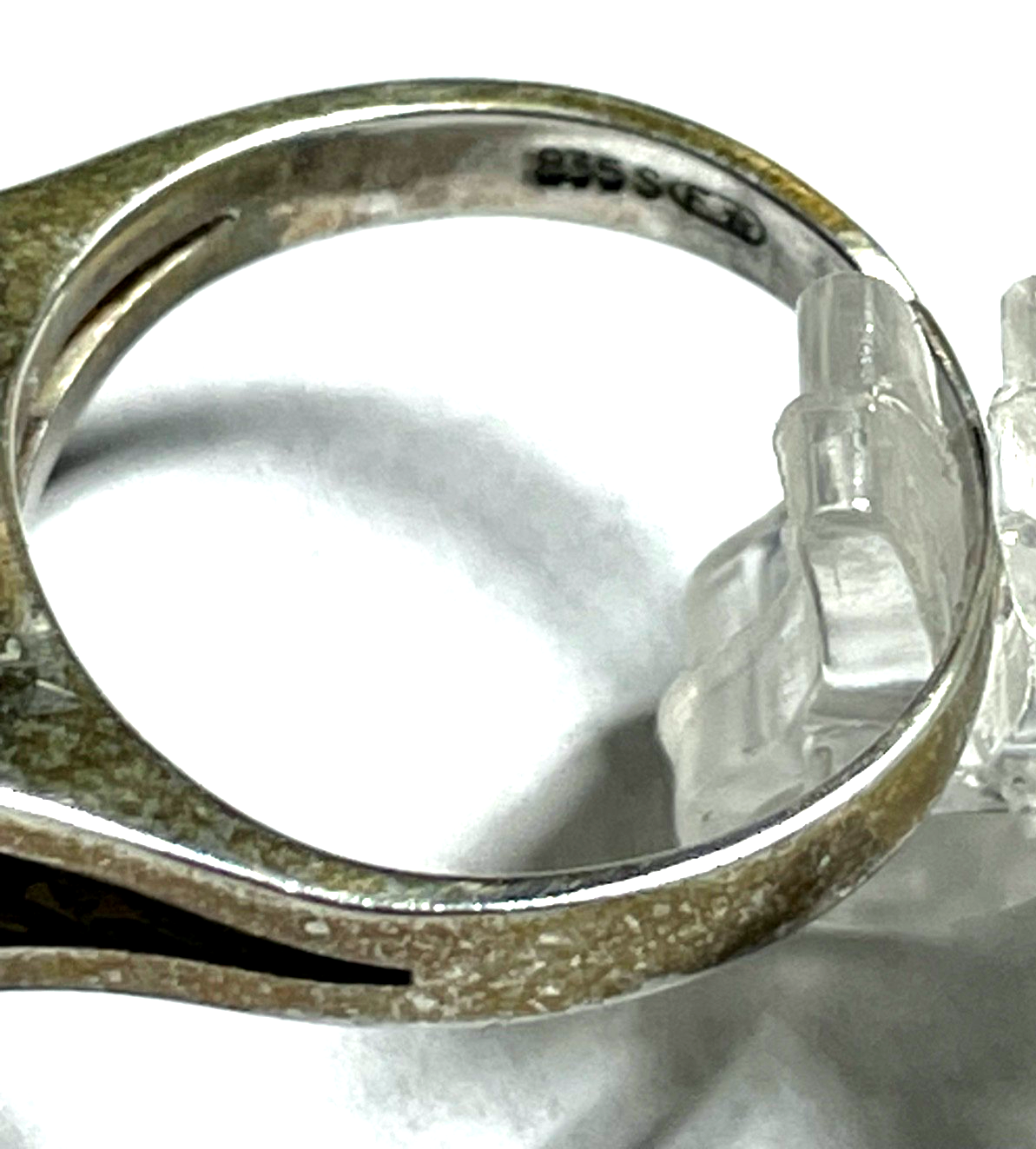 70erJ Design vintage 835 Silber Ring + grüne Jade offene Ringschiene Modernist5