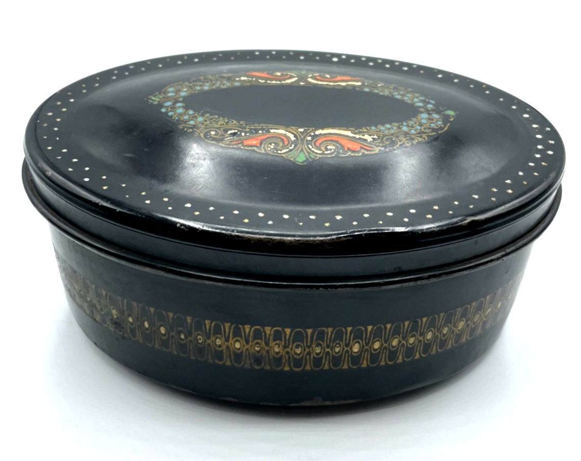 Antik attraktive ovale Blechdose Keksdose Deckeldose Jugendstil Dekor um 190010