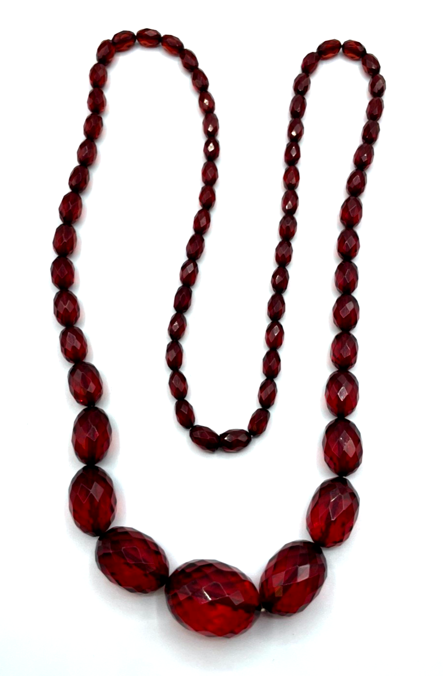 Antik Flapper Cherry Amber Bernstein Kette Oliven im Verlauf facettiert L 94 cm4