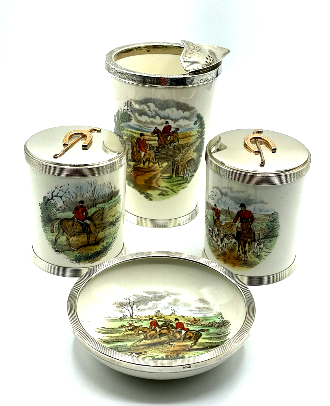 Vintage Bar Set Copeland Spode England Sterling Silber Herring's Hunt 4 teilig1