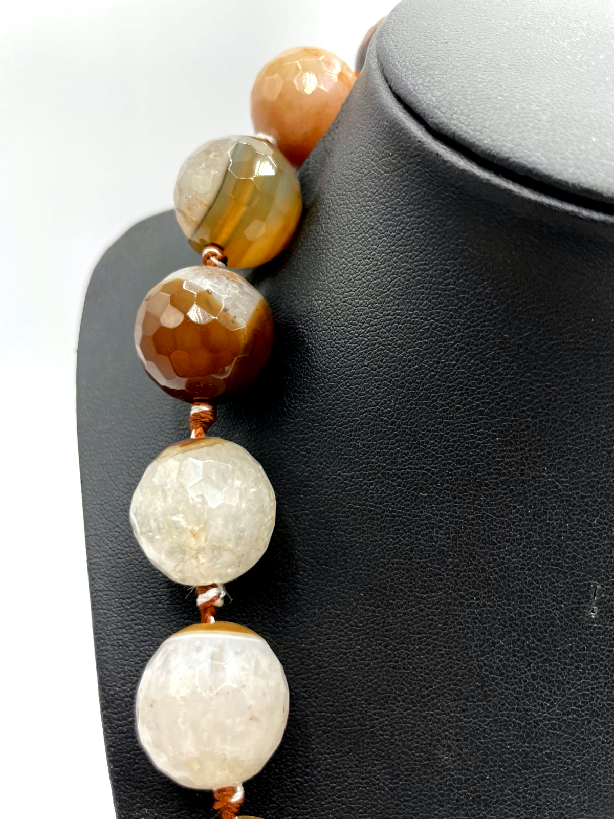 Mega Statement Achat facettierte runde Natur Steine Ø 20 mm Halskette Karabiner7