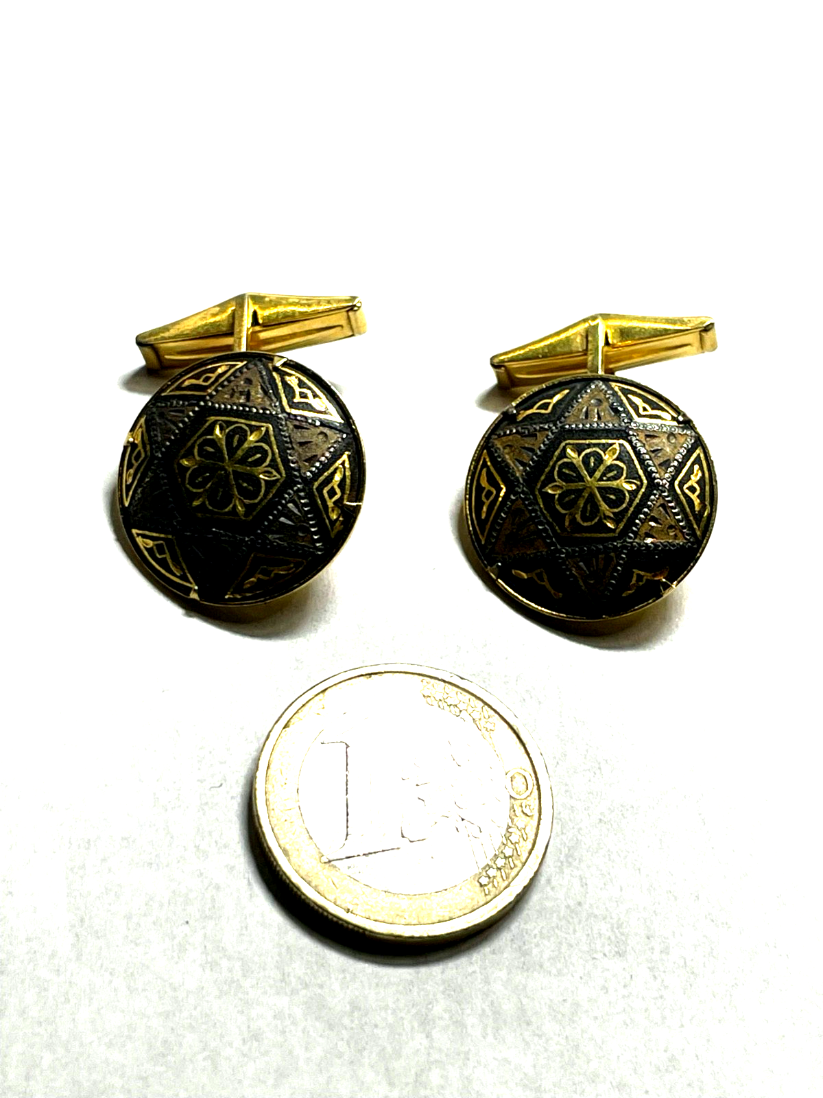 Vintage Toledo unisex Manschettenknöpfe Ø 21 mm Damaszener Handarbeit vergoldet1