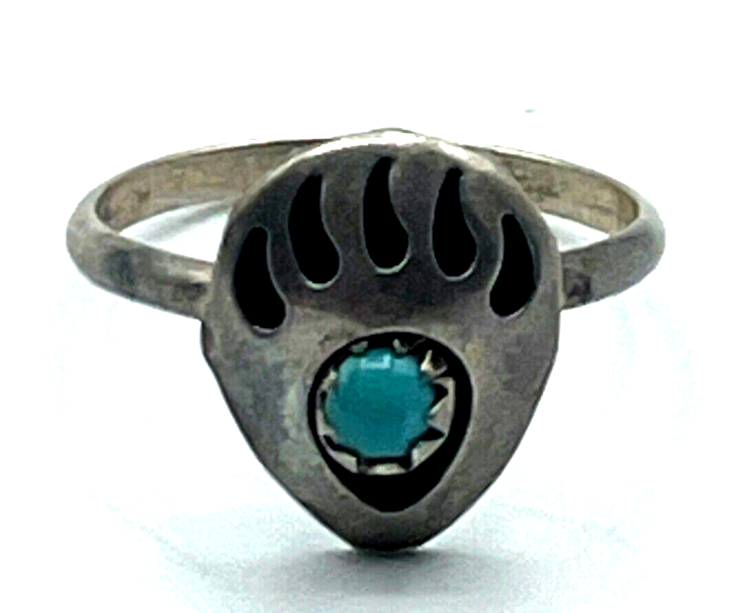 925 Sterling Silber Ring Indianerschmuck Türkis Bärentatze Handarbeit Ø 15,5 mm5