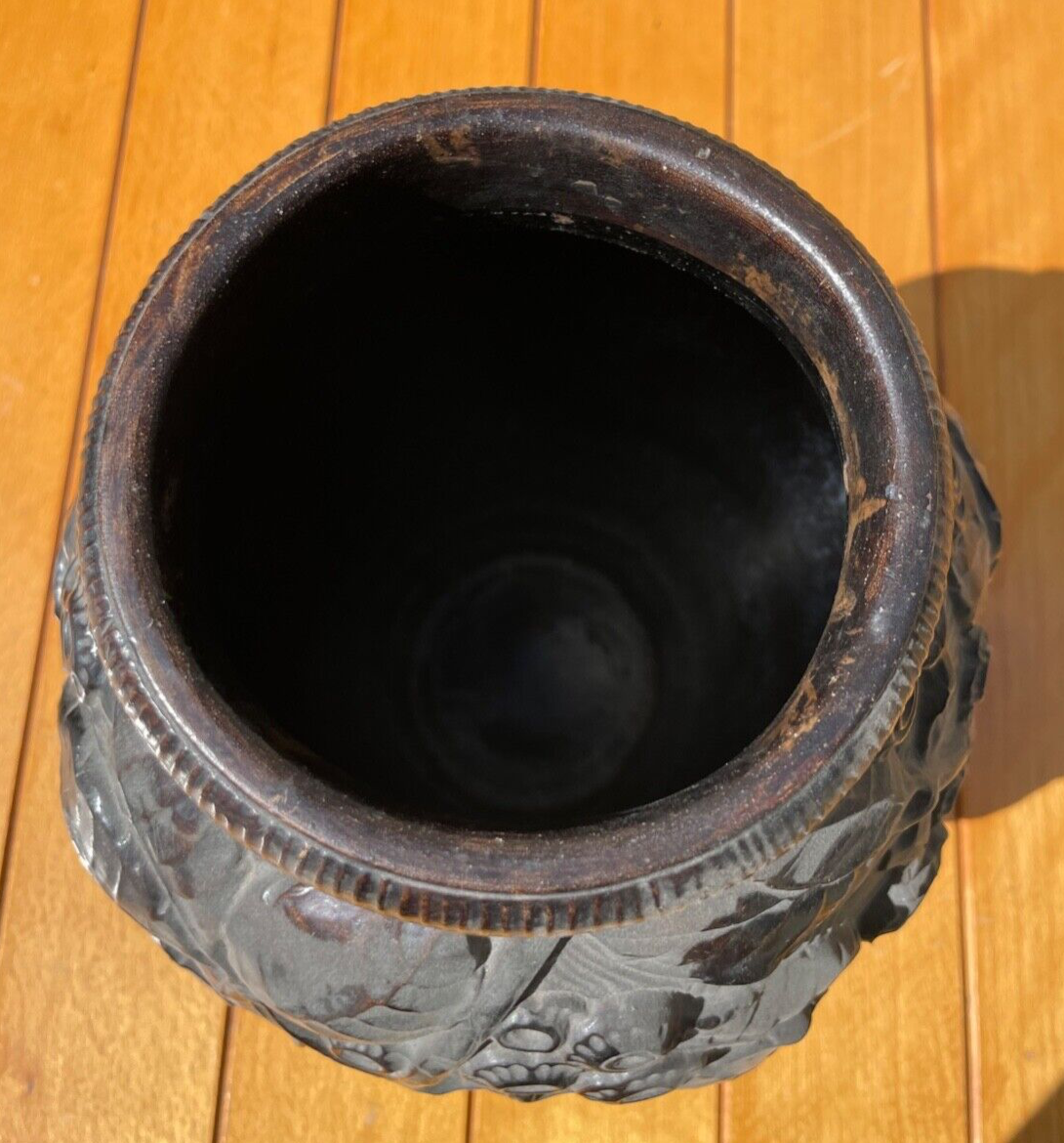 Antik gr.  Jugendstil Vase Tonscherben Terrakotta braun glasiert wie Maresch4