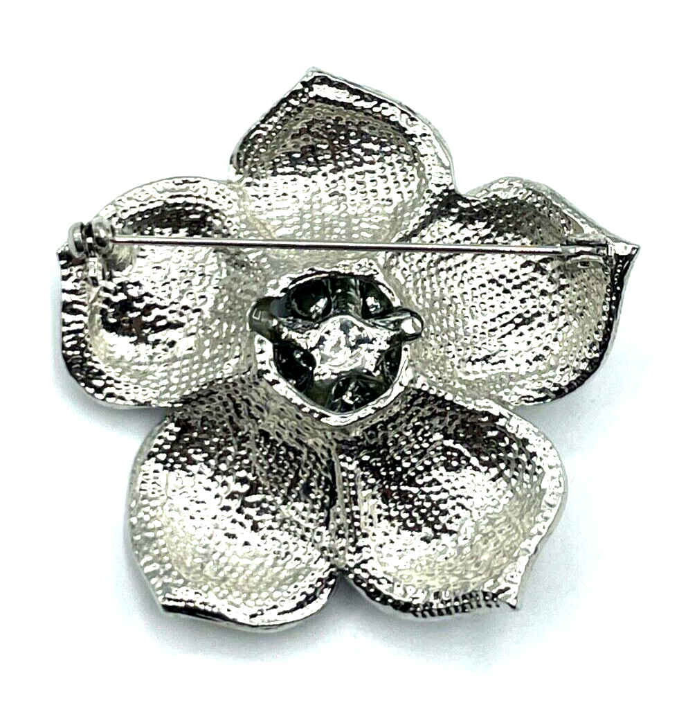 Vintage groß Strass + Emaille glamourös Blüte Brosche Anstecknadel Handarbeit4