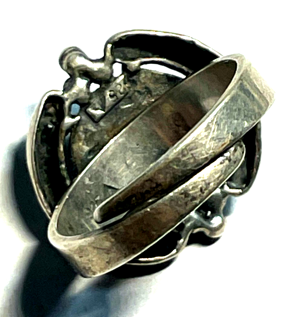 Brutalist Modernist 70erJ Silber Ring TEKA Design grüne Jade offene Ringschiene6