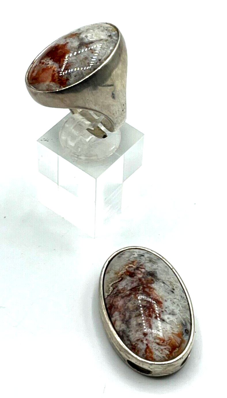Vintage Designer Set 925 Silber Ring + Anhänger Jaspis massiv Handarbeit1