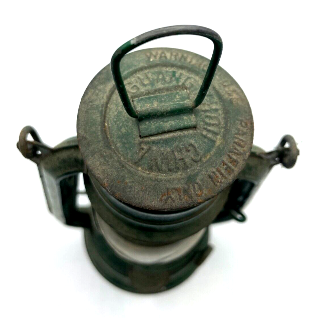 Antik kl.  grüne Petroleum Paraffin Lampe seltene Größe Guang Zhou China H 22,51