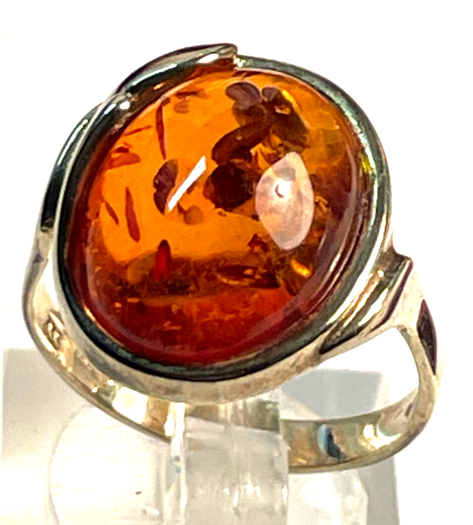 333 Gold 8 K Ring Bernstein Cabochon Ø 18 mm RG 57 gepflegt Juwelier Punze7