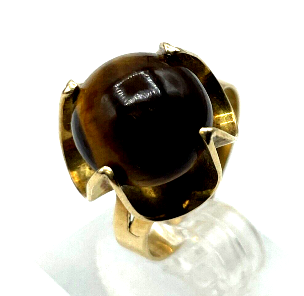 Vintage Style 585 Gold 14 K Ring mit Tigerauge Cabochon Ø 16,5 mm RG 529