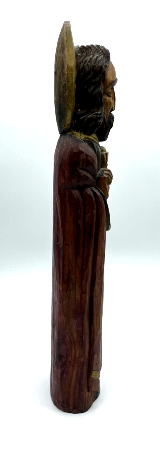 Alte Petrus Figur Holzfigur Handarbeit farblich gefasst Holzschnitzerei H 35 cm5