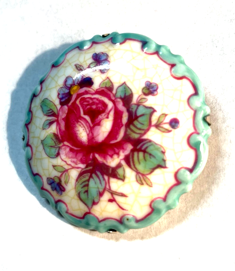 Antik Rosenthal Porzellan Brosche 20er 30er J Rosen Motiv Ø 47 mm handgemalt3