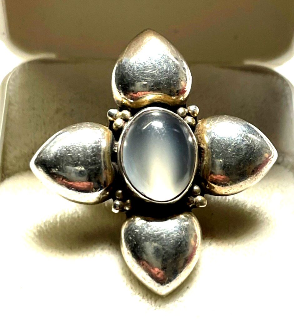 Stattlicher 925 Silber Ring Mondstein Cabochon Ø17mm RG 54 solide Qualität Blume7