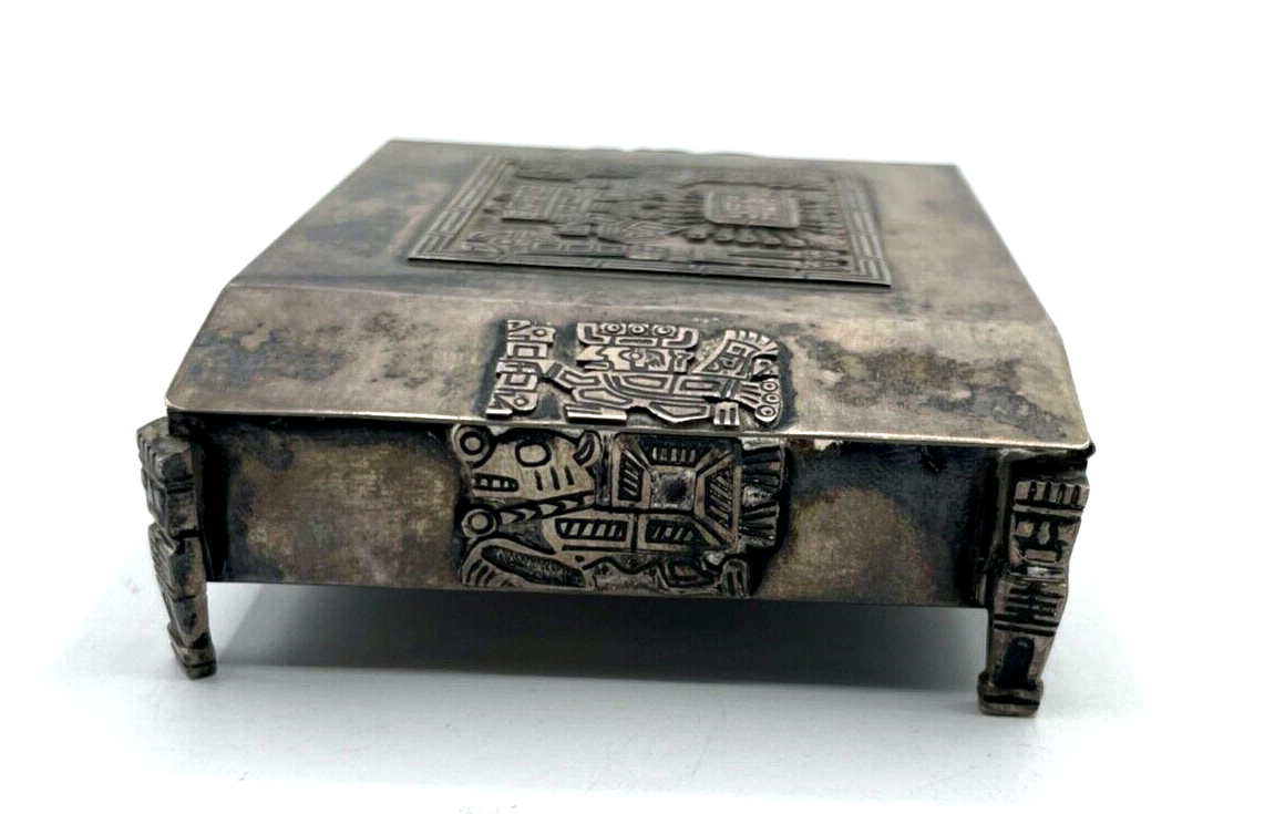 Vintage Silber Dose Deckeldose Maya Azteken Inka Silberdose 126 Gr. Handarbeit5