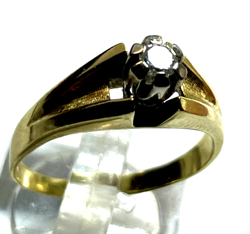 585 Gold 14 K Gelbgold Ring Vorsteckring Brillant 0,1 ct Ø 18,5 mm RG 58 gepf4