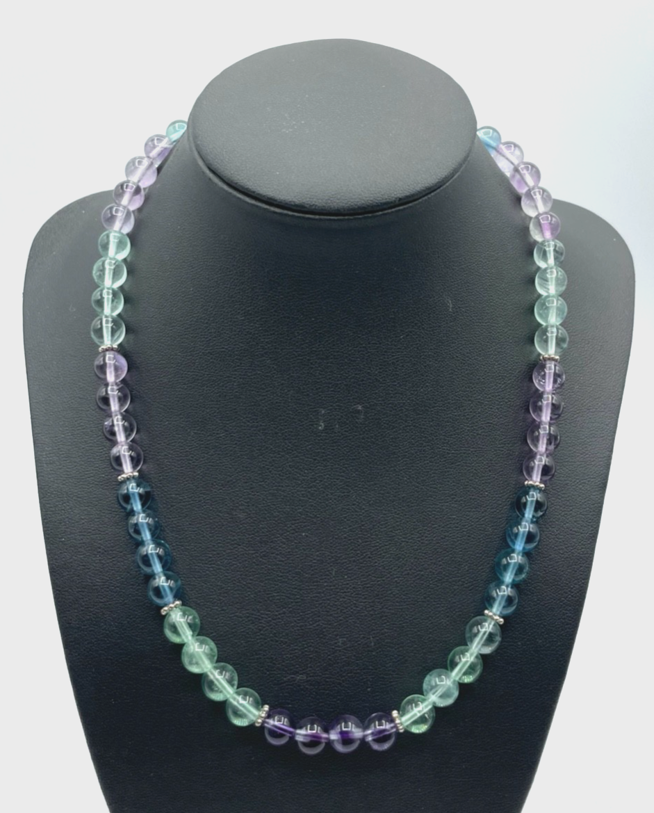 Neu BCI Fluorit Collier Edelstein Kugel Kette 925 Silber Elemente + Karabiner1