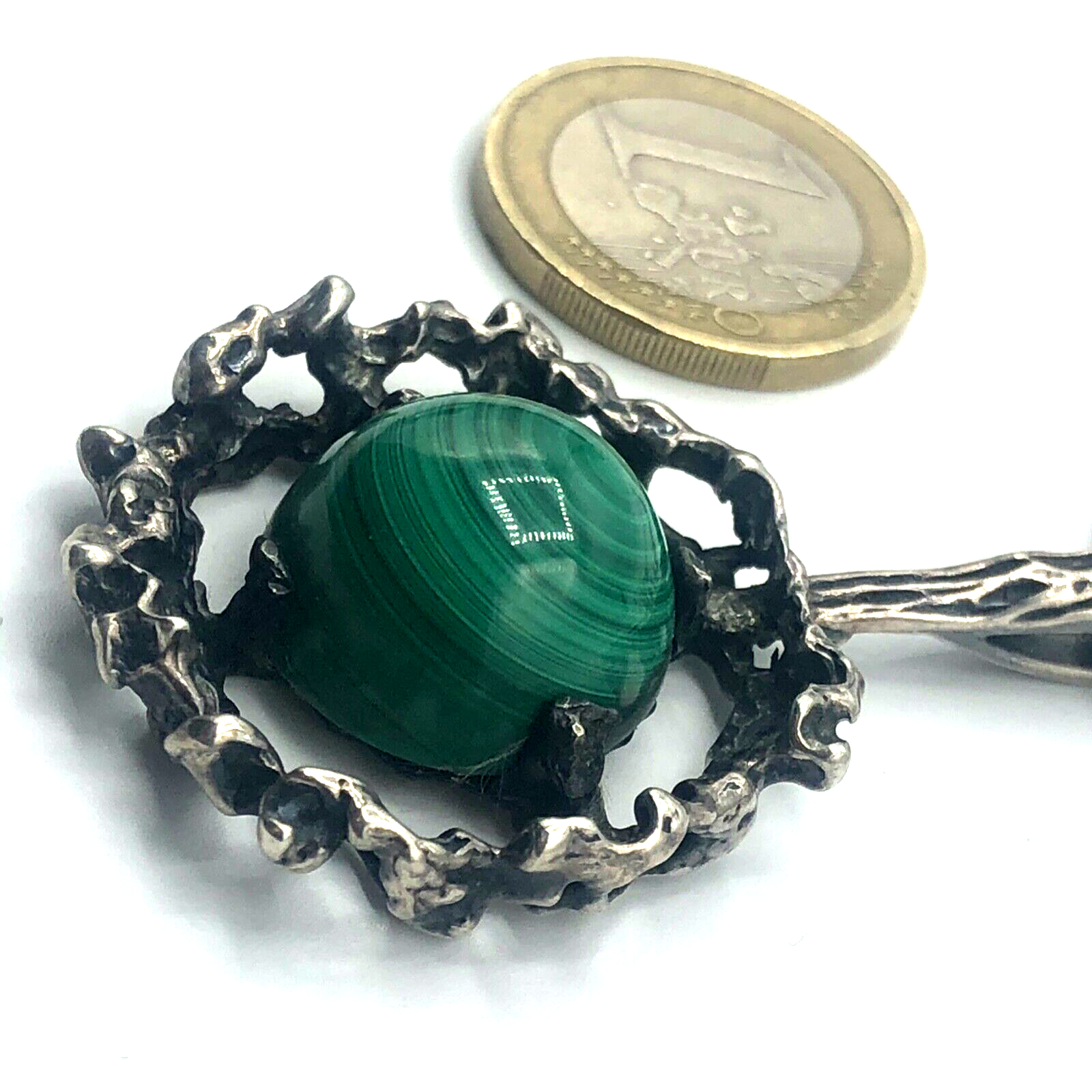 Designer CNP 835 Silber Anhänger Malachit Cabochon Modernist Brutalist 70er J3