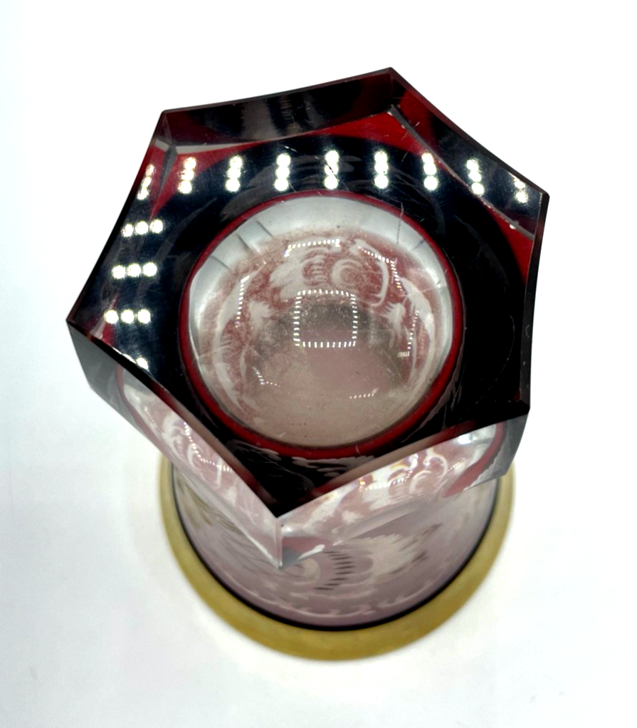 Antik Pokal Überfang Glas Becher Ranftbecher geätzte Motive + Gold Dekor gepfl.3