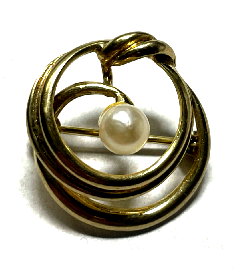 333 Gold 8 K Gelbgold runde klassische Brosche Anstecknadel mit Akoya Perle3