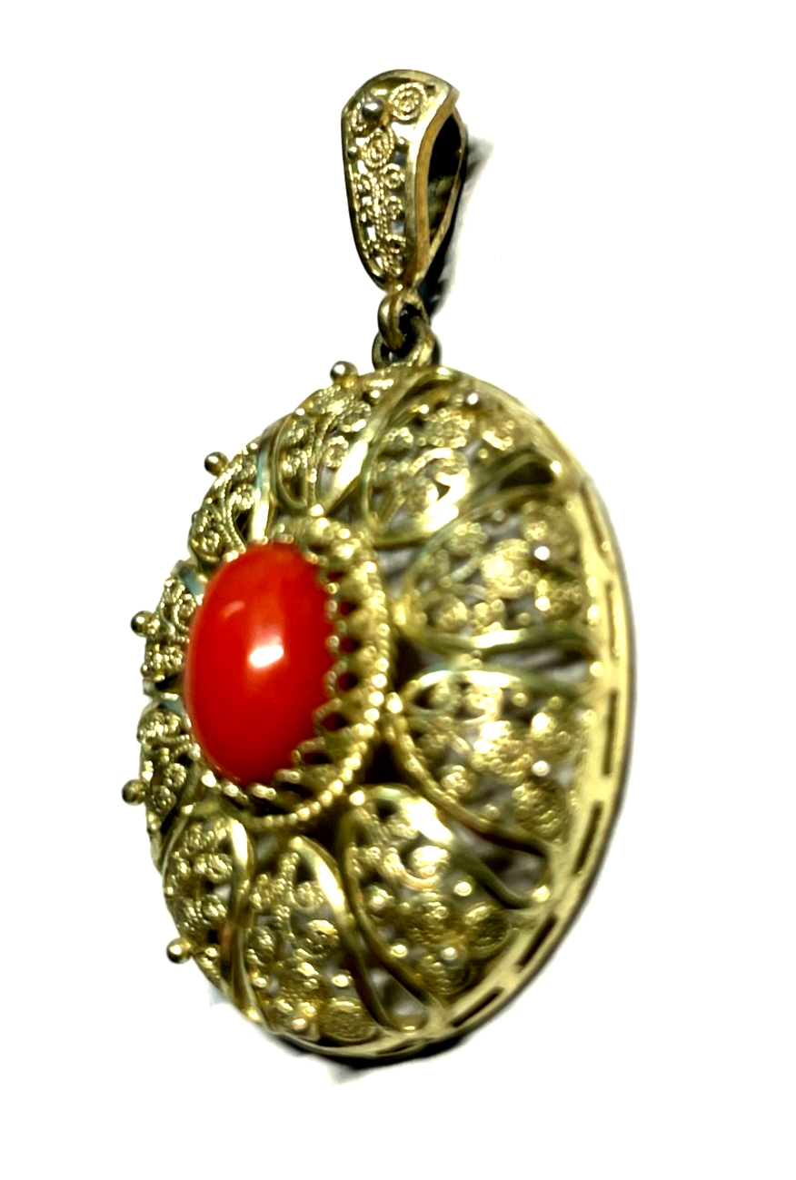 Antik edler 800 Silber Jugendstil  Filigransilber Anhänger + Koralle Handarbeit3