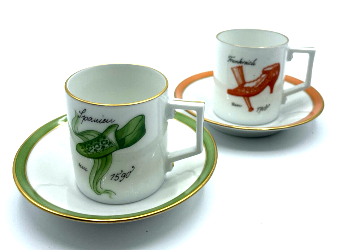 2x Espresso Tasse Höchst Porzellan lim. exkl. Salamander Schuhmoden Epochen0