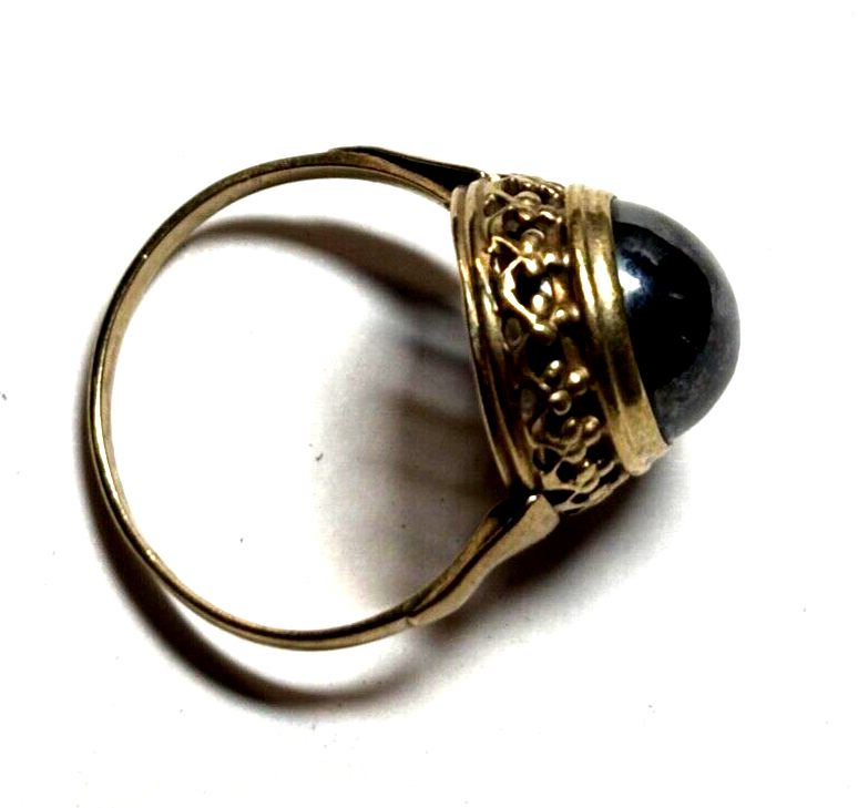 Vintage 333 Gold 8 K Ring Blutstein Hämatit Cabochon Ø 17,5 mm RG 55 gepfl.6