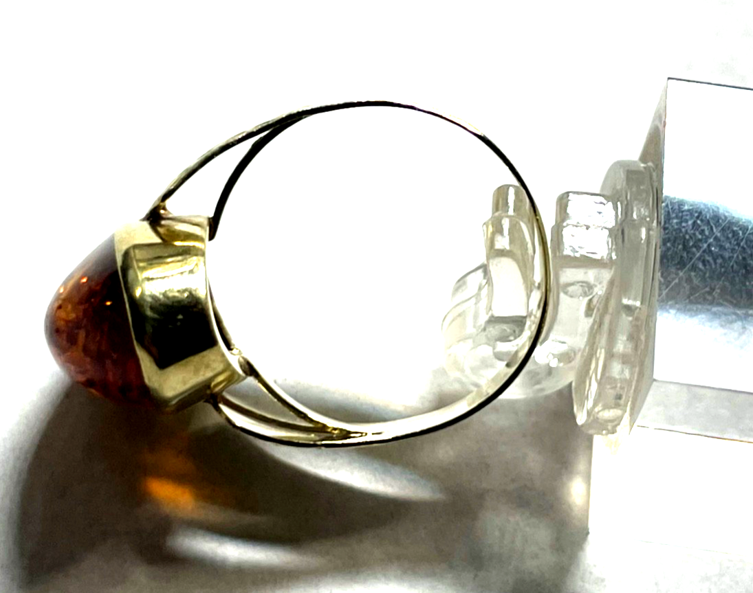 Vintage wunderschöner 333 Gold 8K Ring Bernstein Cabochon Ø 18 mm RG 57 Juwelier4