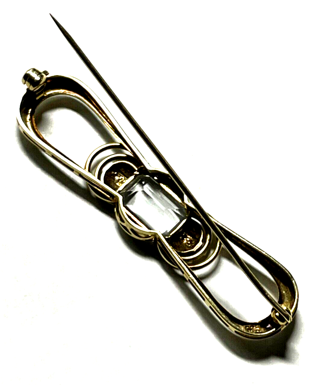 Edle 585 Gold 14 K Brosche Stabbrosche mit Aquamarin im Emerald Cut Juwelier7
