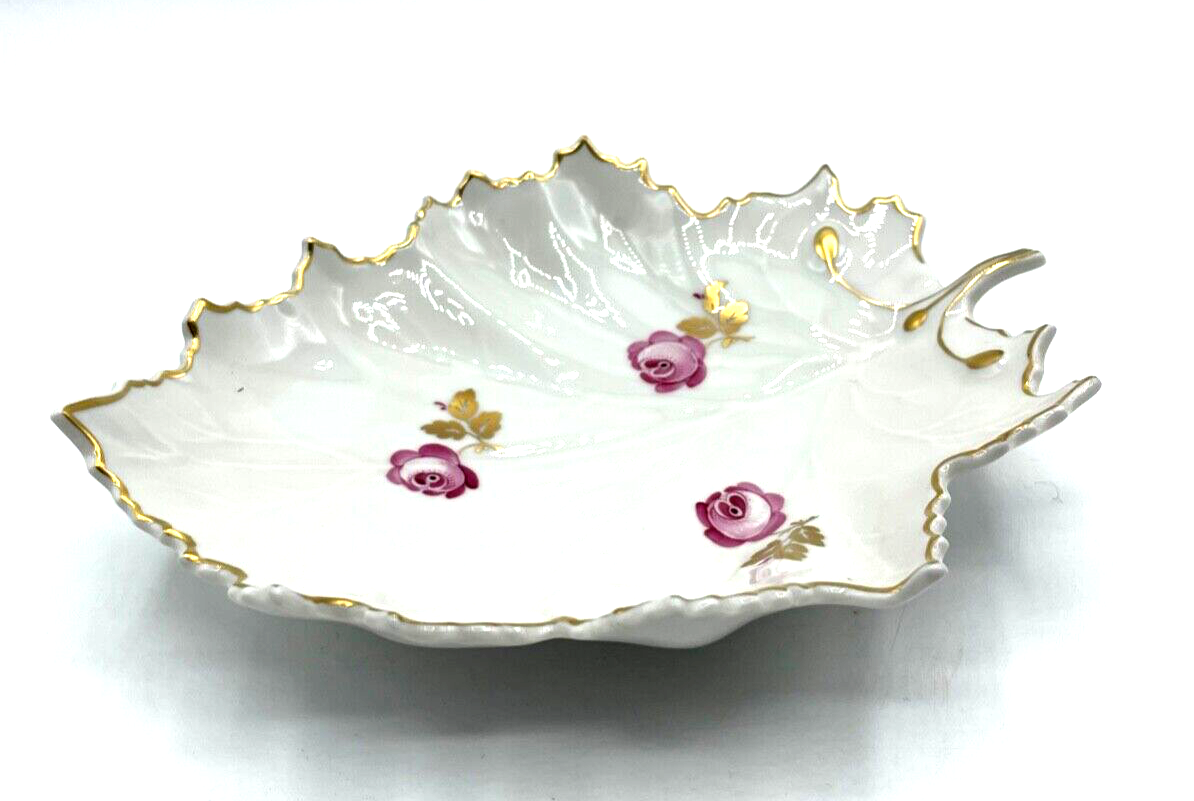 Dekorative Hoechst Porzellan Schale Blumen Motiv Golddekor Blattschale Rosen1
