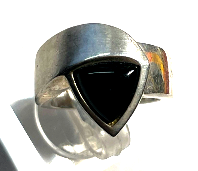 Solider 925 Silber Ring Onyx Handarbeit Silberschmiede RG 51 Ø 16,2 mm gebürstet1