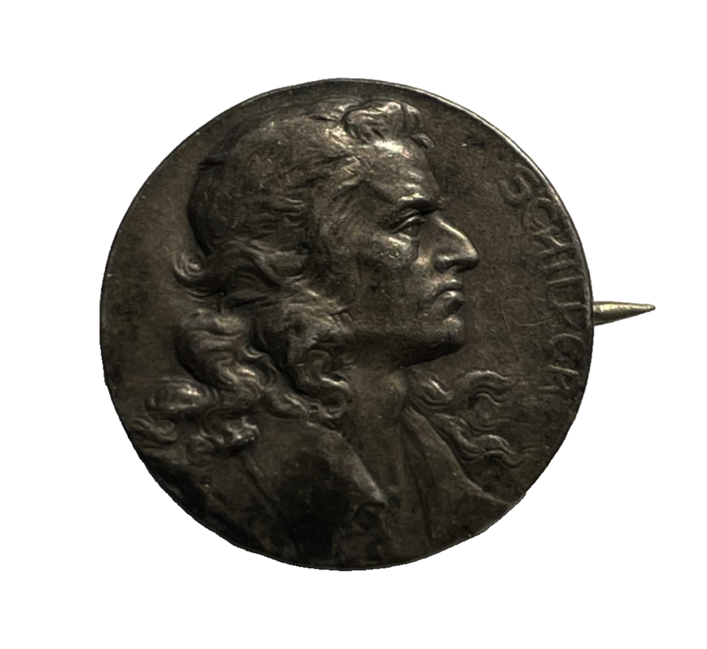 Antik kl. Friedrich von Schiller Brosche nach Karl Bauer 800 Silber um 19000