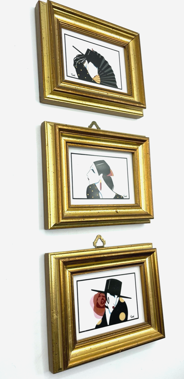 Vintage 3 Roberto Tortoli Porzellan Platten handbemalt gerahmt Art Déco Stil5