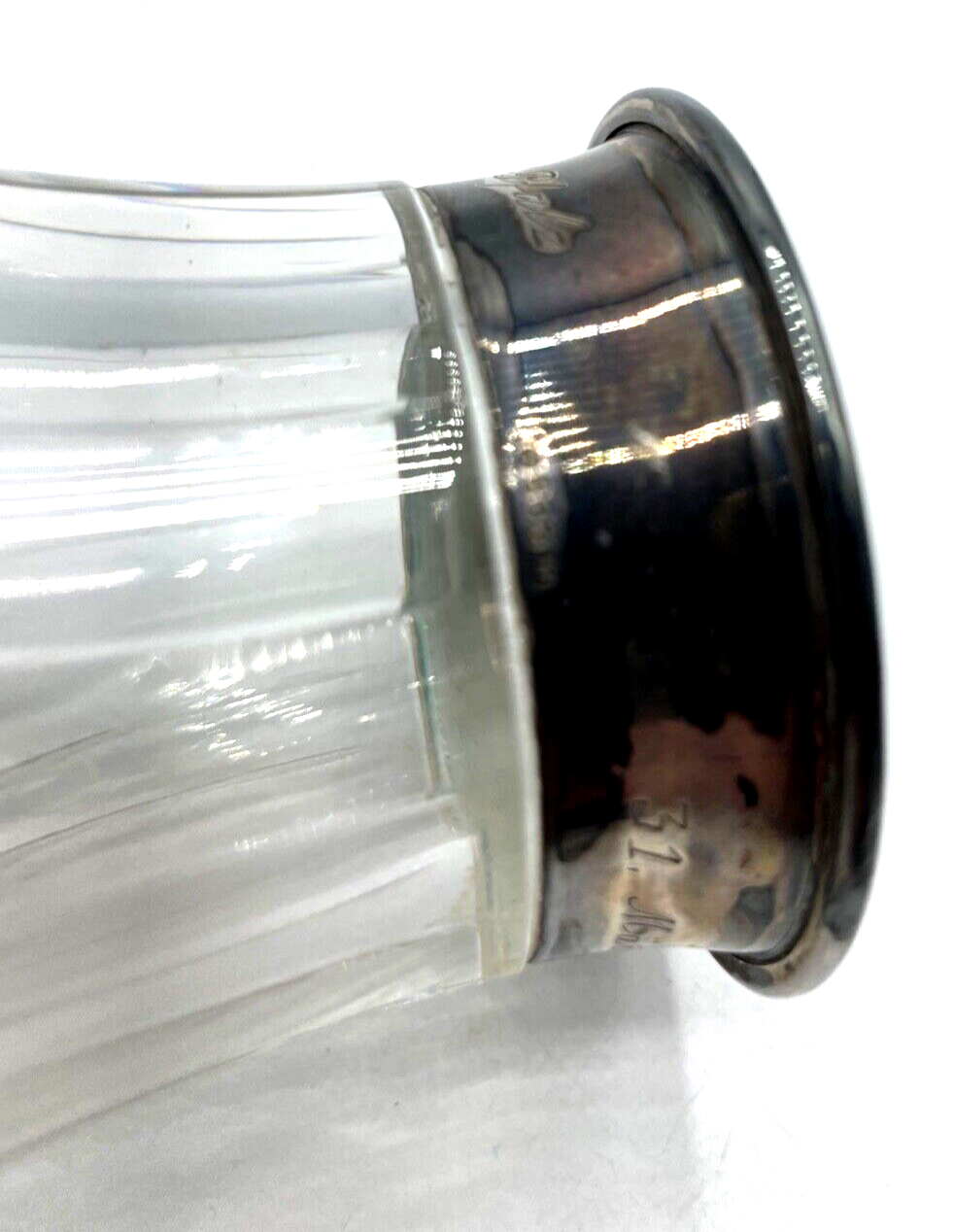 Schwere Bleikristall Kristallglas Vase mit 835 Silber Rand und Punze 1960 H19cm7