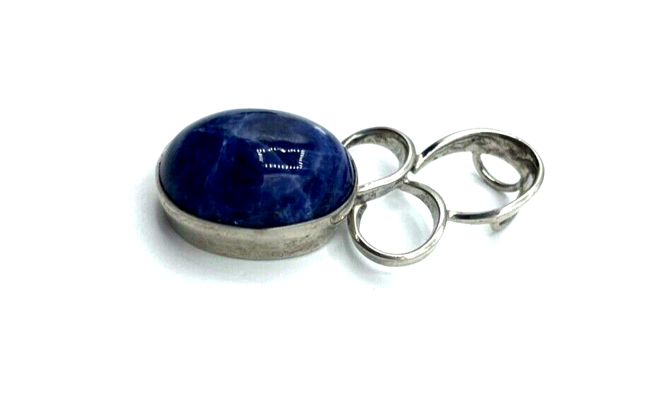 70er J Design 925 Silber Anhänger Handarbeit Lapislazuli Cabochon Amulett L 40mm2