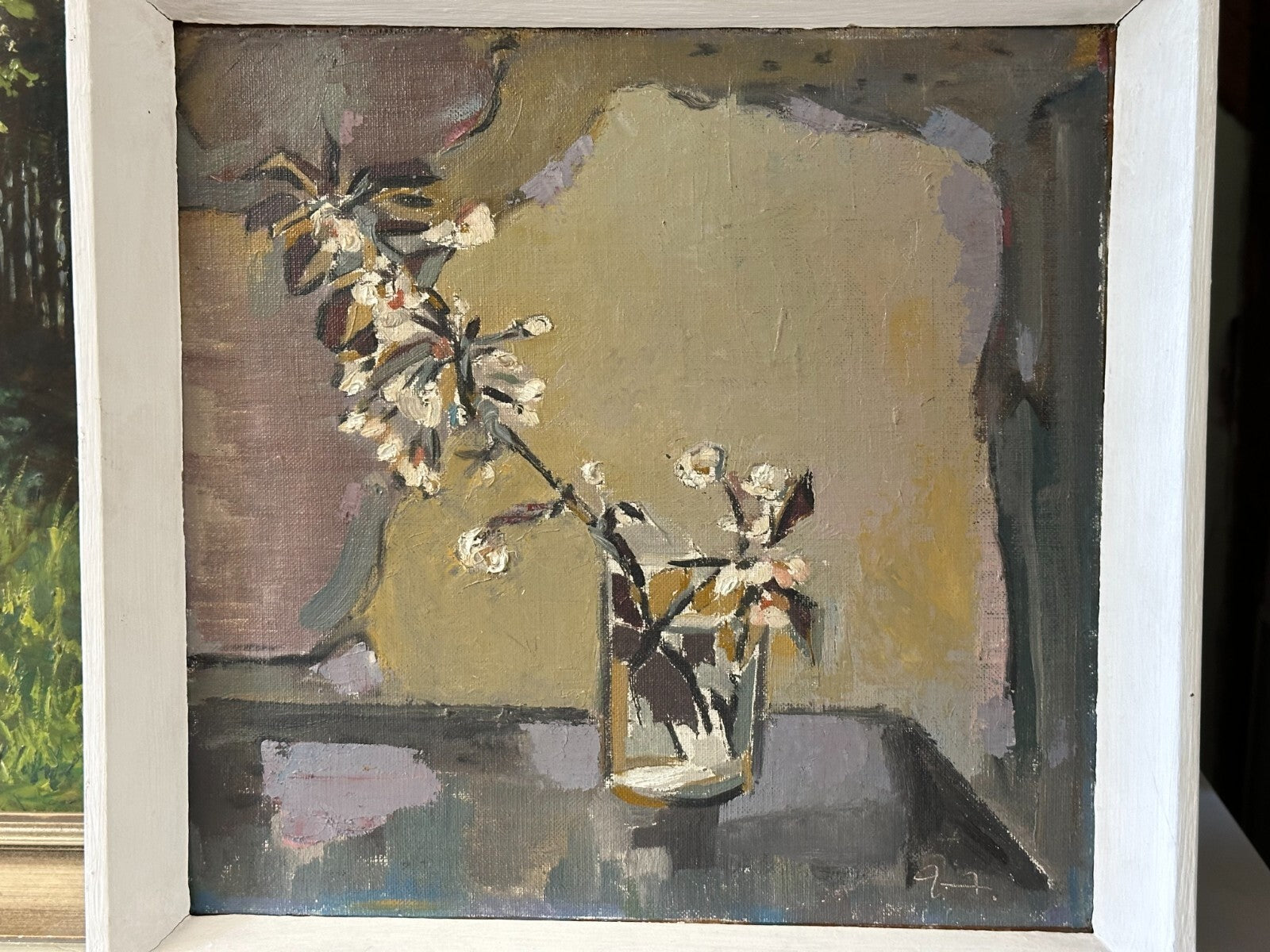 Öl auf Leinwand auf Platte - Stillleben Kirschblüten - Helmut Baumann 1894-19781