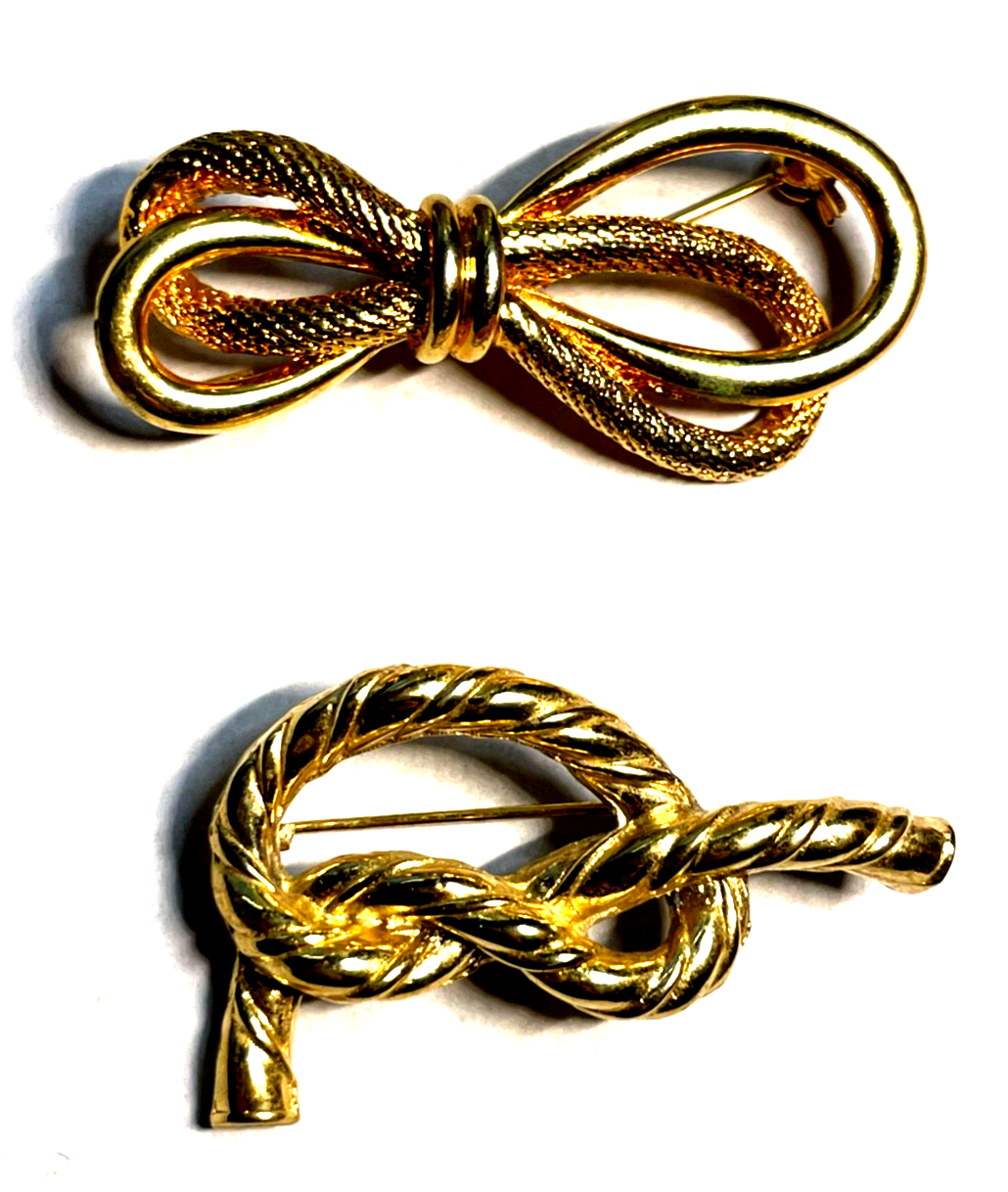 Vintage Modeschmuck 2 x Brosche Schleife Anstecknadel vergoldet sehr gepflegt1