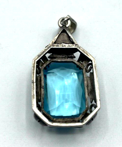 Antik 835 Silber Anhänger Schweizer Blau Farbstein Fassung Handarbeit 30erJ6